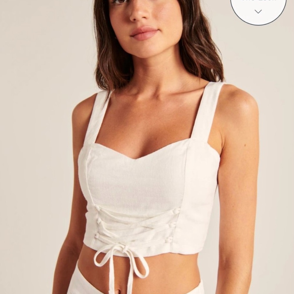 Abercrombie & Fitch Dark White Linen Blend Crop Lace-Up Top Set & Wide Pants